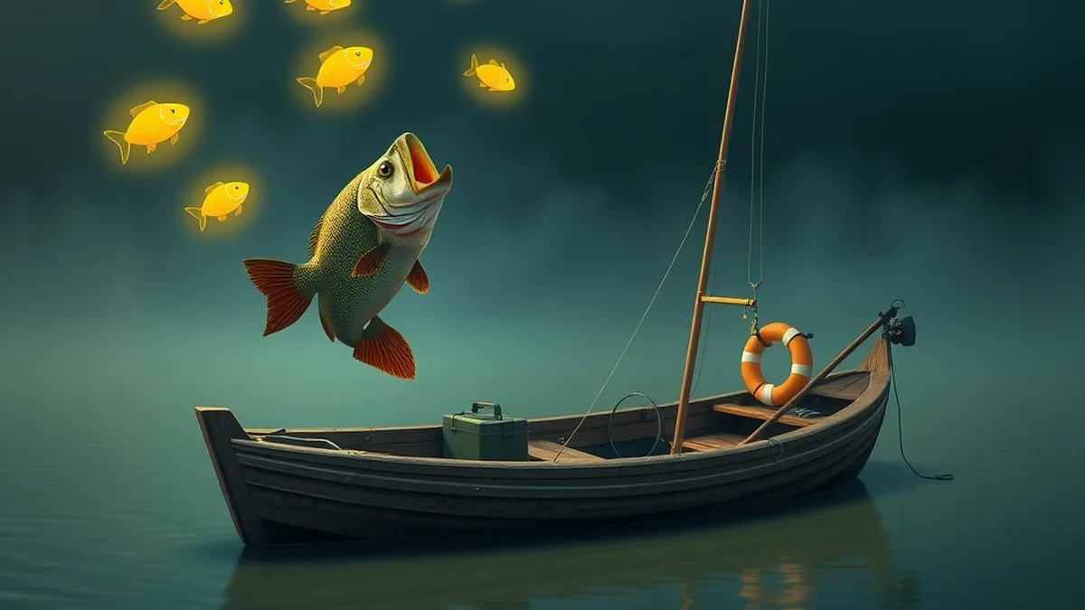 Bass leaping beside a fishing boat on a lake in Big Bass Bonanza style