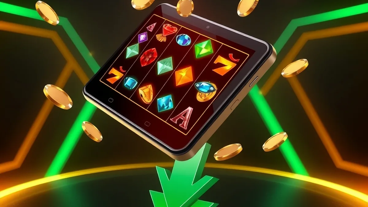 Smartphone showing spinning slot reels for the Seven casino app