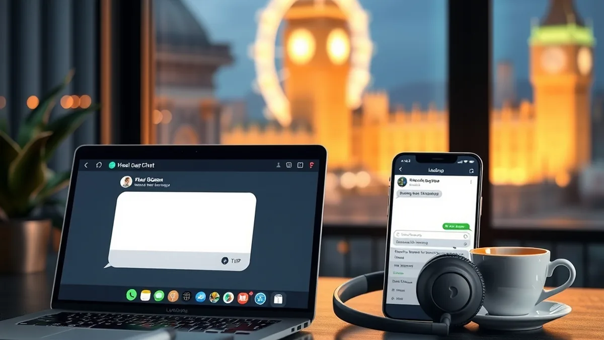 Laptop and phone with chat bubbles and a headset for Seven casino live chat