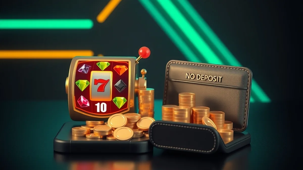 Slot reel with gems beside gold coins and an empty open wallet